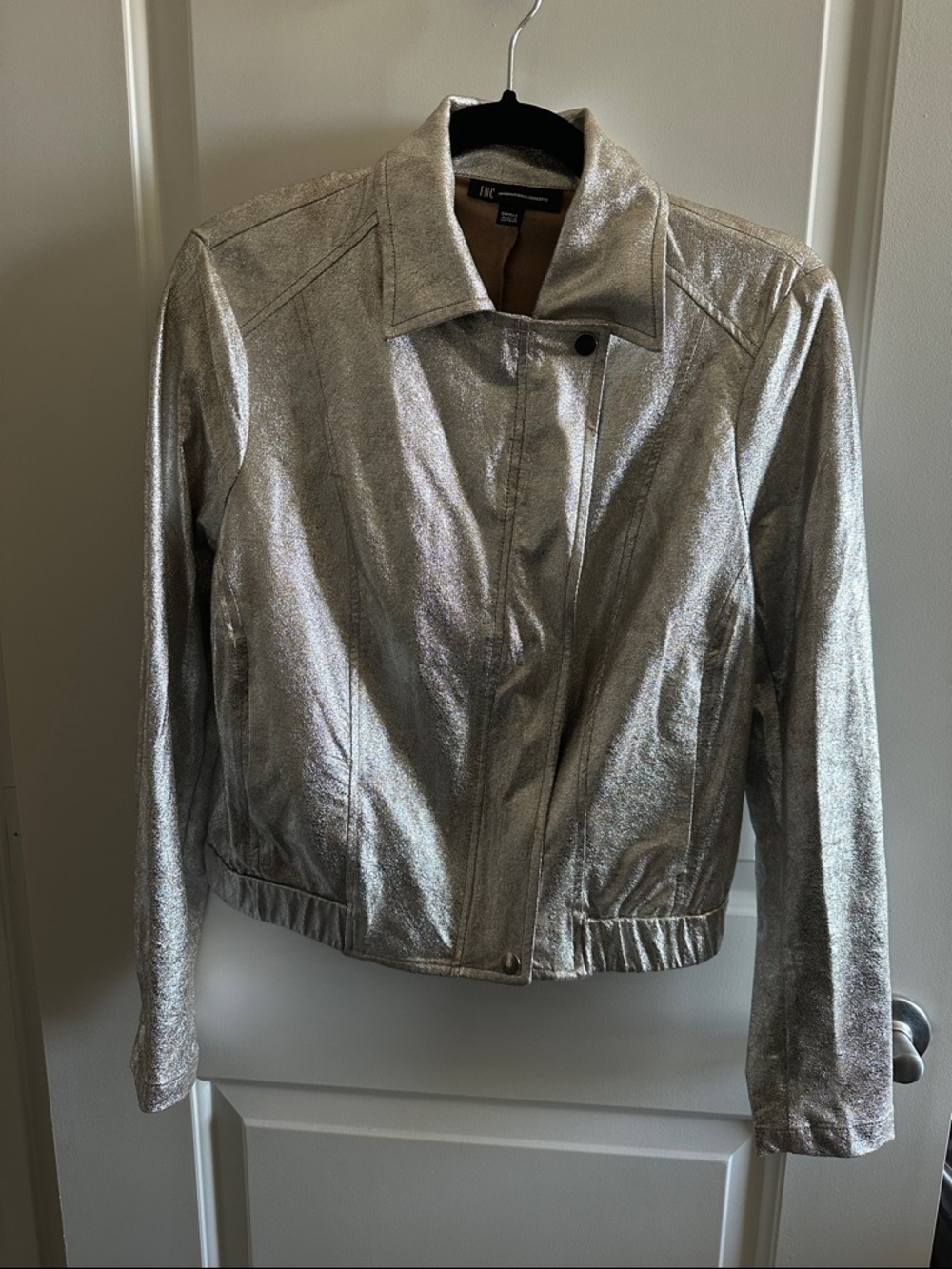 INC International Concepts Metallic Silver Leather Jacket